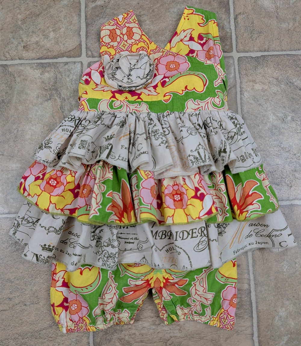 Mustard Pie sz 6m One Piece Floral Ruffle Romper layered colorful no belt 4275